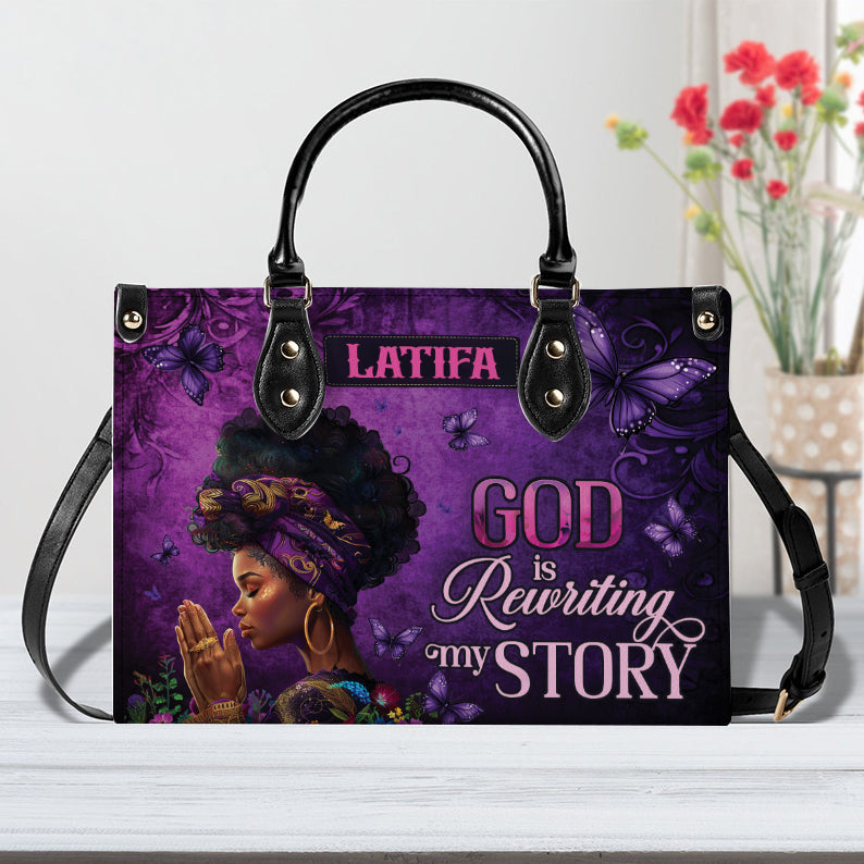 God Is Rewriting My Story Personalized Religious Leather Handbag for Black Women ID-0417-QILE