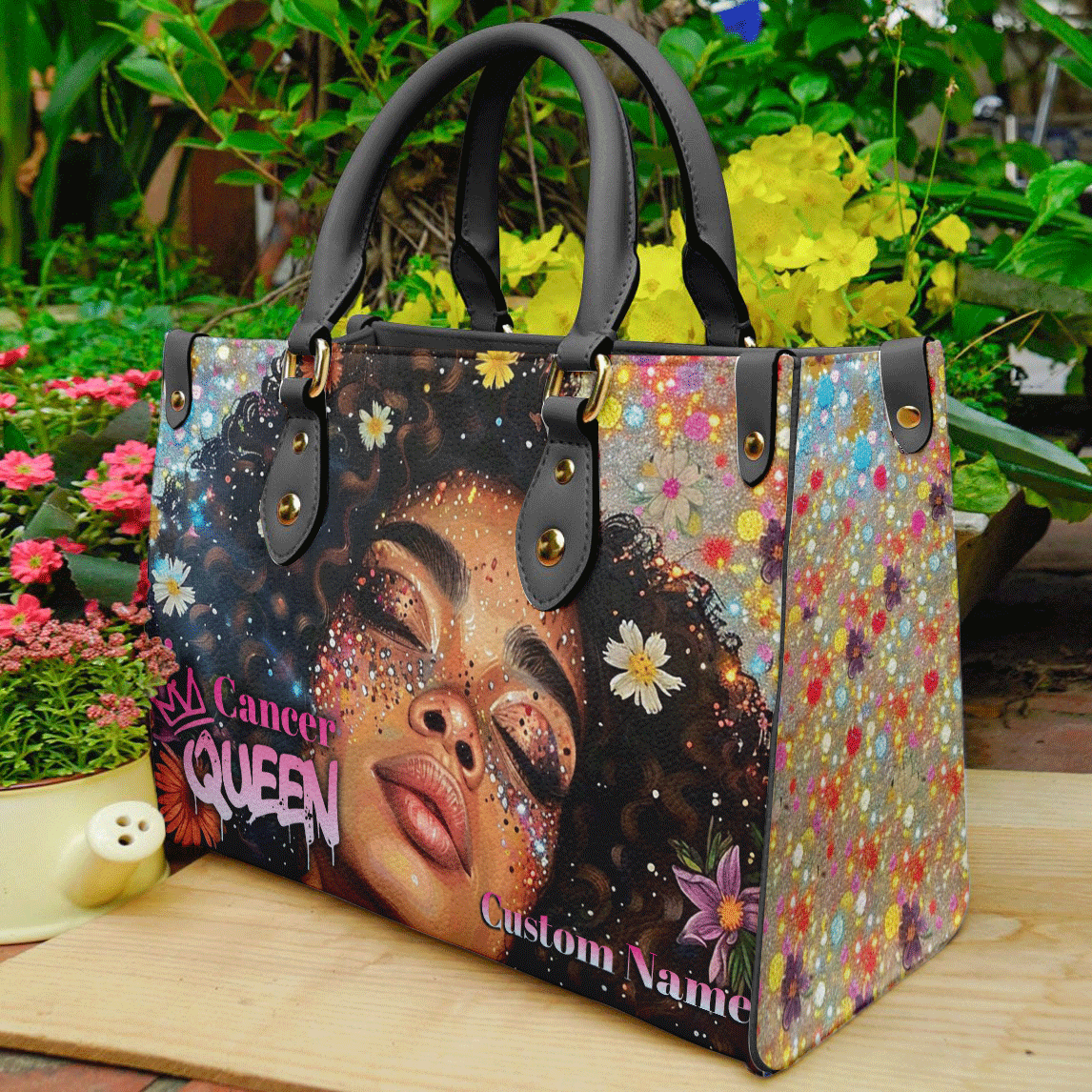 Cancer Queen Bag For Black Women- Personalized PU Leather Handbag For Breast Cancer ID-0416-FCDB