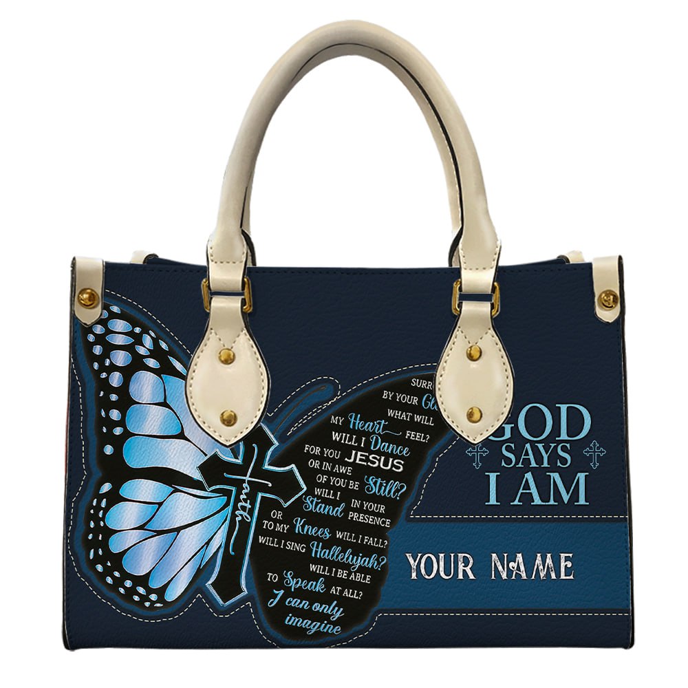 Custom Christian Butterfly Leather Handbag – “God Says I Am” Faith Motivational Handbag ID-0416-ABKR