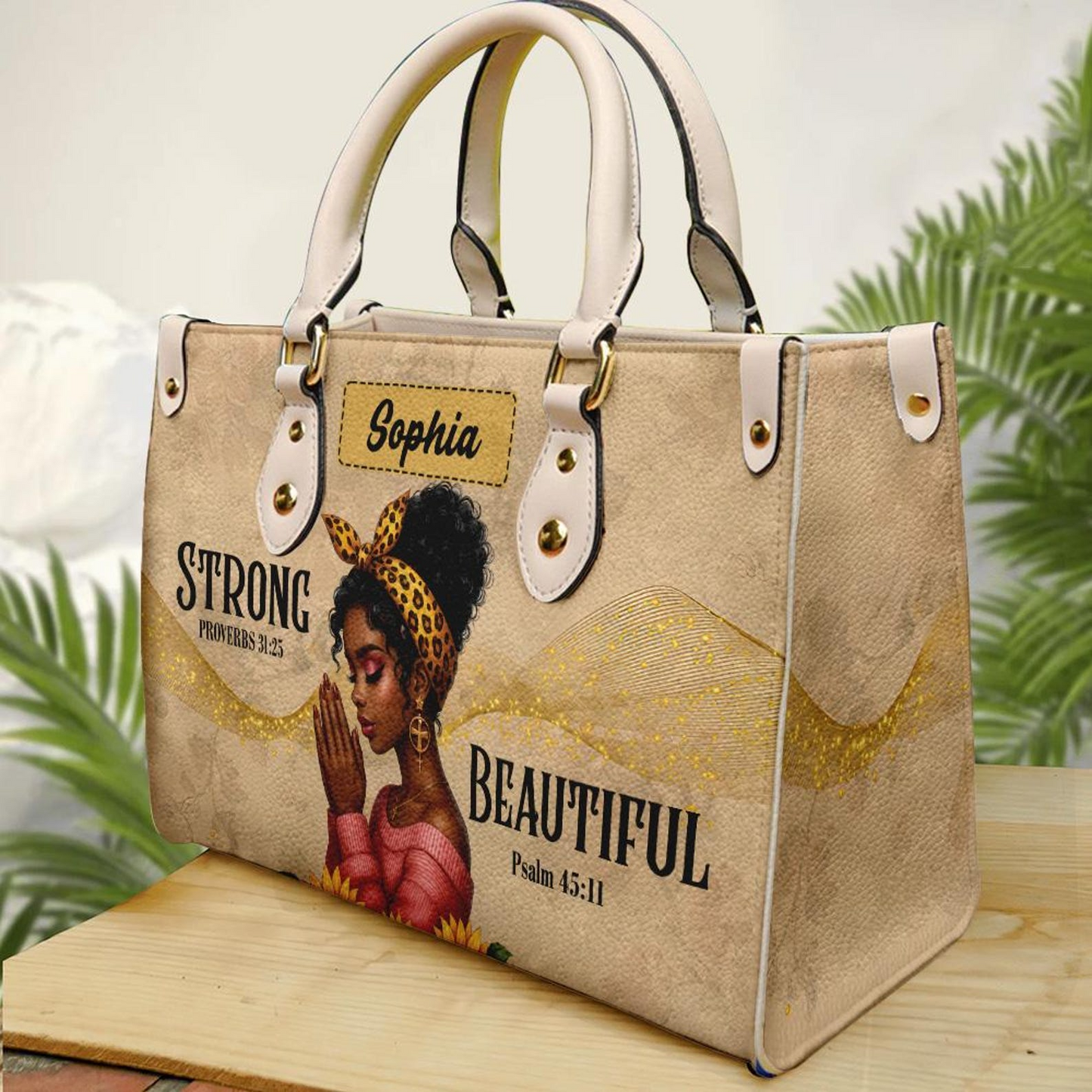 Strong and Beautiful Motivational Bag For Black Girl- Personalized PU Leather Handbag Umu1-37