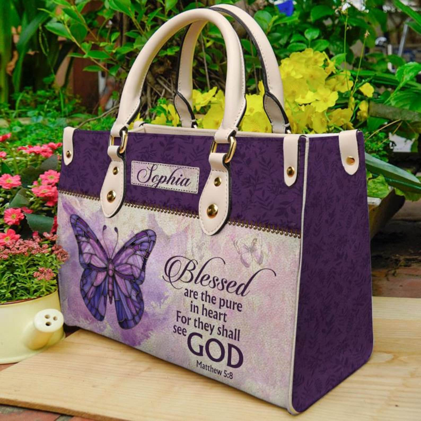 Blessed Are The Pure In Heart Bible Verse Handbag- Personalized PU Leather Bag For Christian ID-0416-YHPI