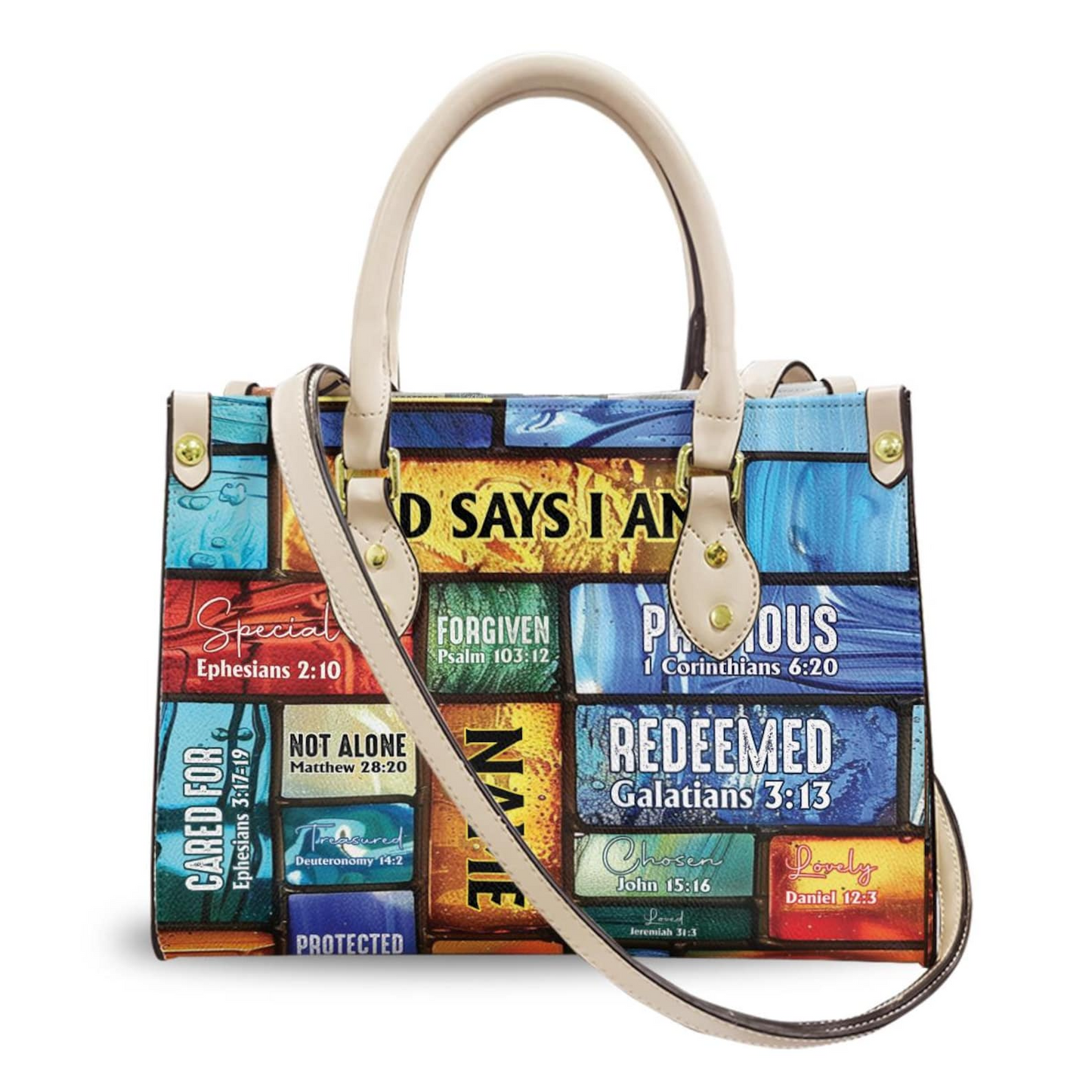 God Says I Am PU Leather Handbags, Jesus Lovers Motivational Religious Bag ID-0503-QNPG