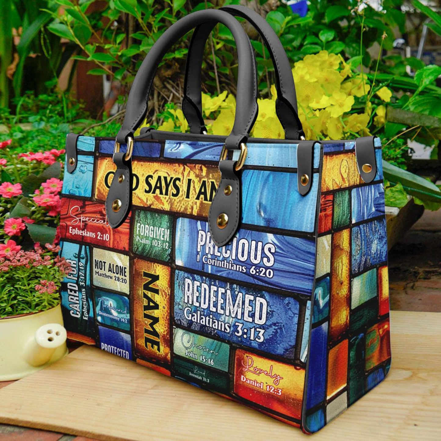 God Says I Am PU Leather Handbags, Jesus Lovers Motivational Religious Bag ID-0503-QNPG