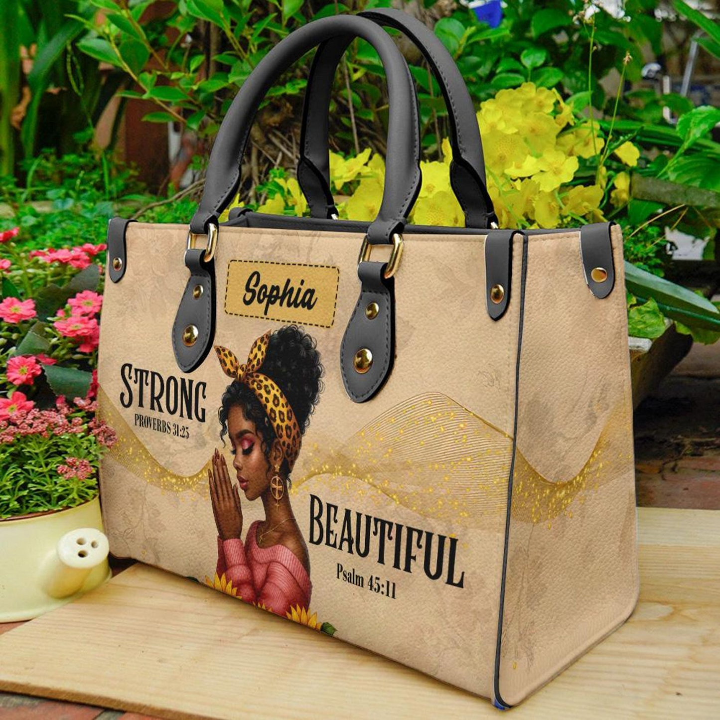 Strong and Beautiful Motivational Bag For Black Girl- Personalized PU Leather Handbag Umu1-37