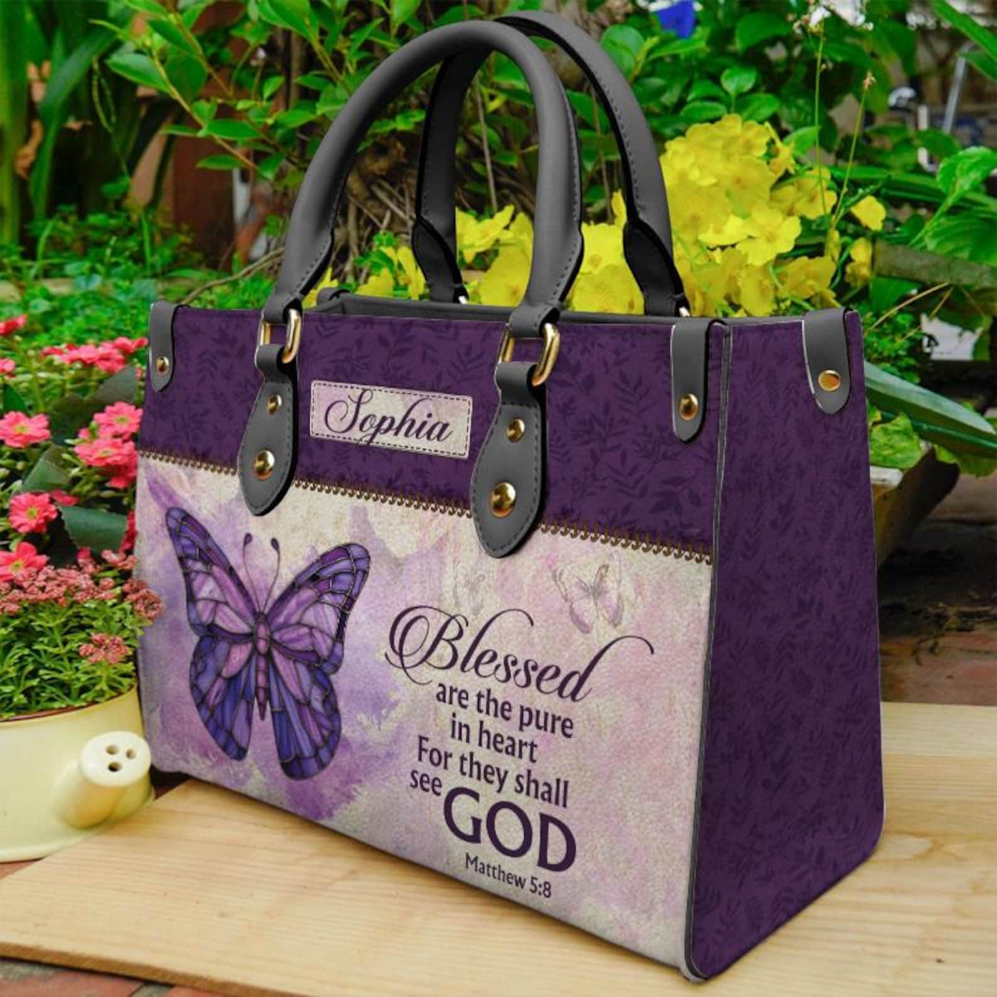 Blessed Are The Pure In Heart Bible Verse Handbag- Personalized PU Leather Bag For Christian ID-0416-YHPI