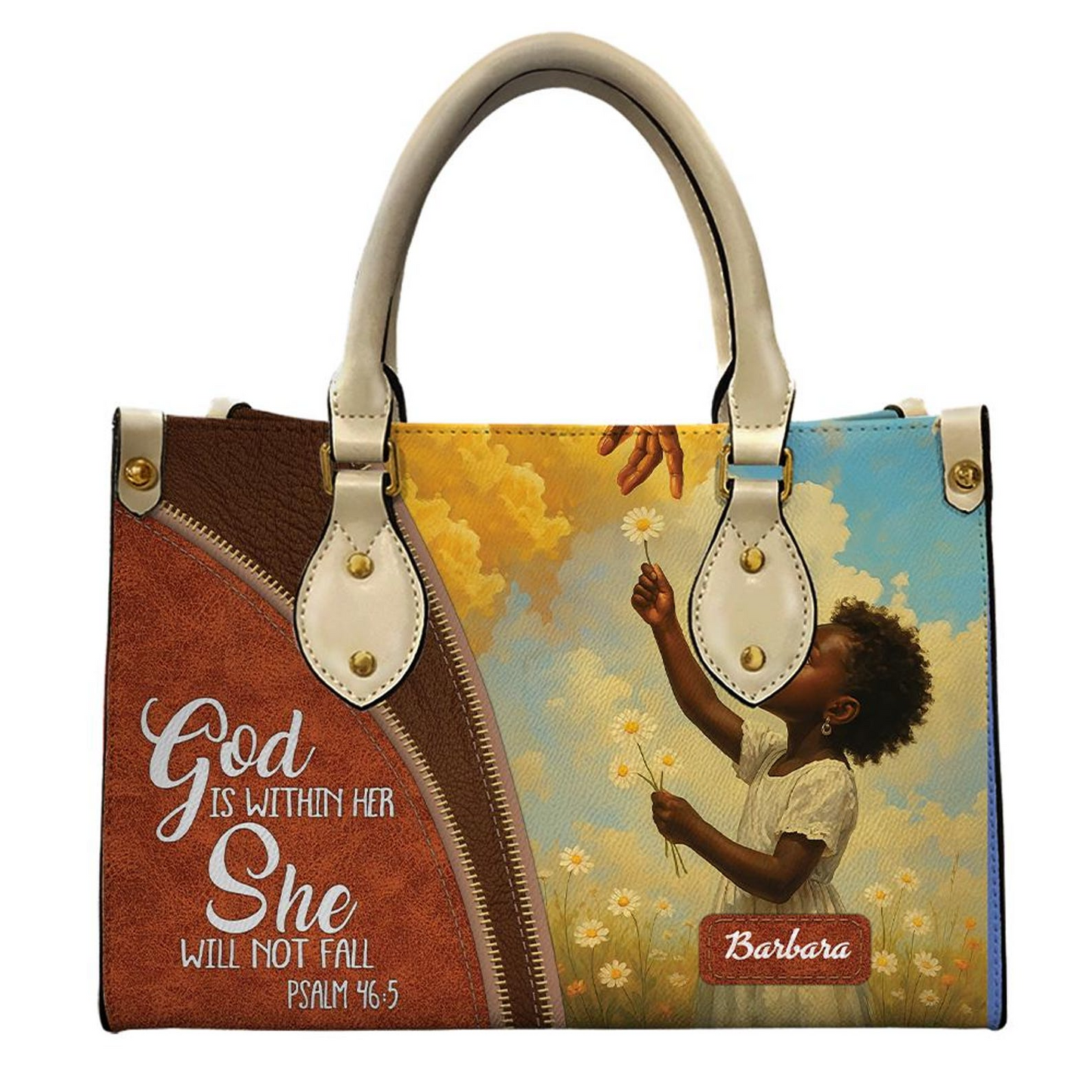 God Is Within Her She Will Not Fall Custom Name PU Leather Handbag For Black Women Umds16