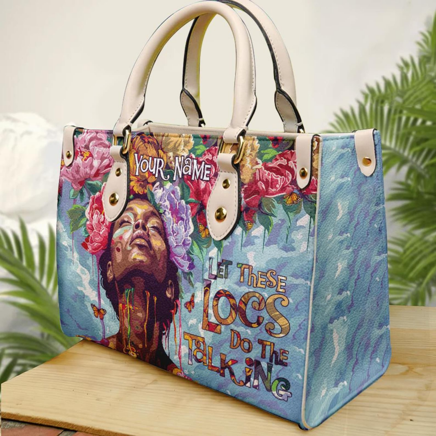 Let these Locs Do the Talking Black Queen Floral PU Leather Handbag ID-0408-BLZV