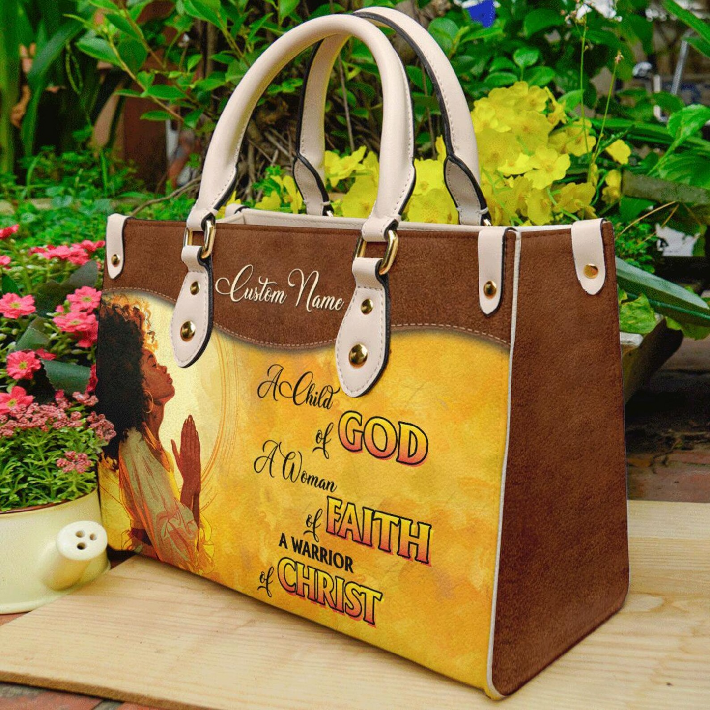 A Child of God, Woman of Faith, Warrior of Christ PU Leather Handbag For Black Women ID-0408-J1B3