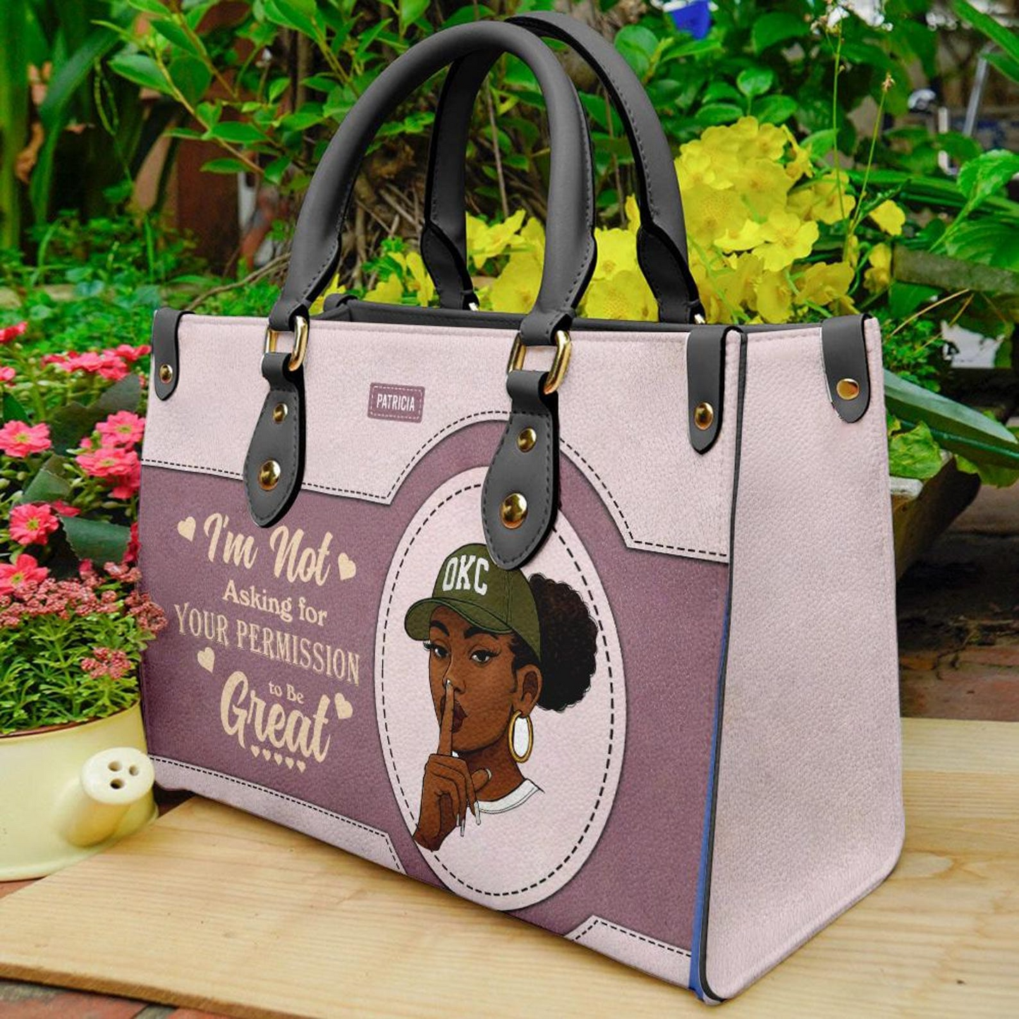 Strong Girl Pop Art Motivational PU Leather Handbag For Black Women Umds15