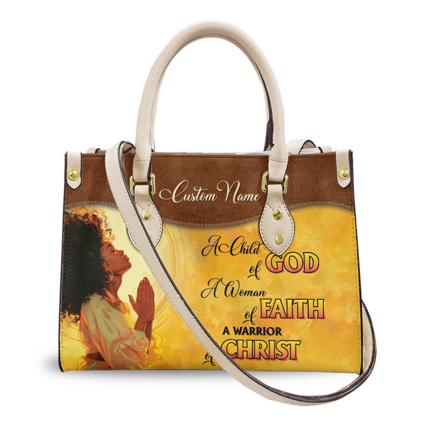 A Child of God, Woman of Faith, Warrior of Christ PU Leather Handbag For Black Women ID-0408-J1B3