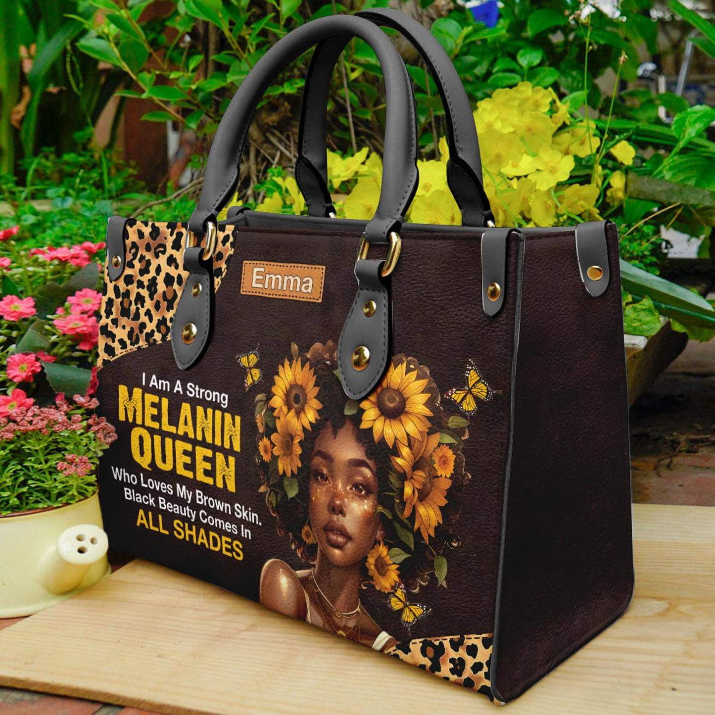 Personalized Strong Melanin Black Queen Leather Handbag ID-0322-2XZW