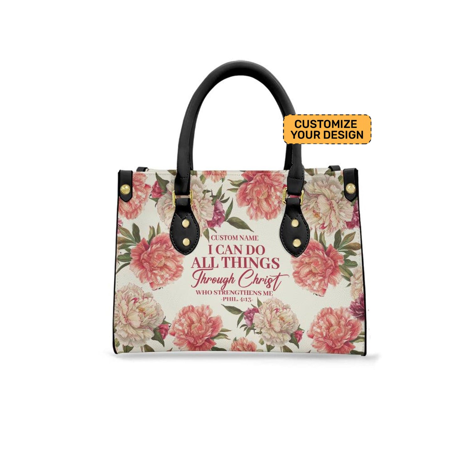 I Can Do All Things Through Him Who Strengthens Me - Personalized Leather Handbag