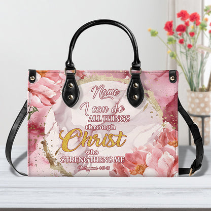 I Can Do All Things Peony Flower Christian Bible Verse Leather Handbag ID-0708-V3NO