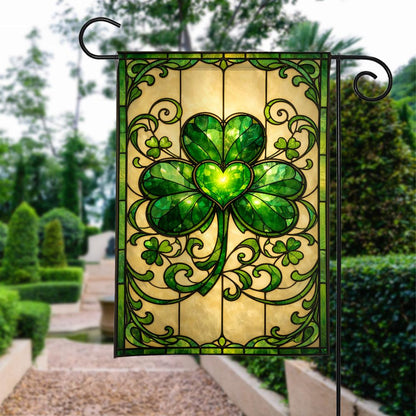 St. Patrick's Day Garden Flag: Stained Glass Shamrock Outdoor Decor