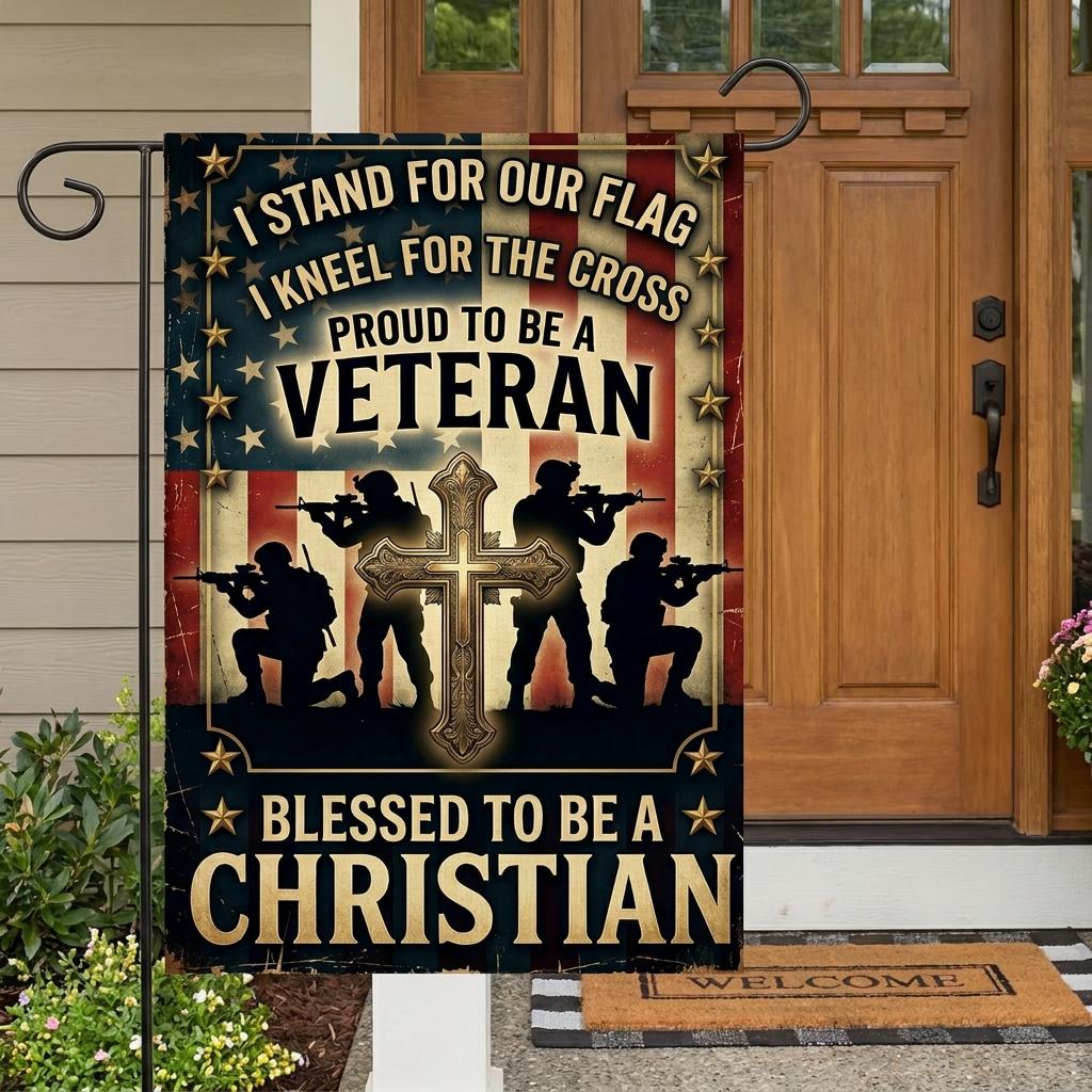 Proud Veteran & Blessed Christian Outdoor Decor Flag