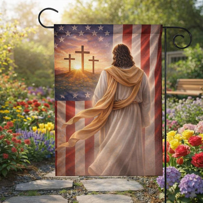 Religious American Jesus Spring Garden Flag: Patriotic Yard Banner