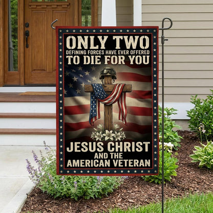 Jesus Christ and American Veteran Garden Flag - Patriotic Christian Decor