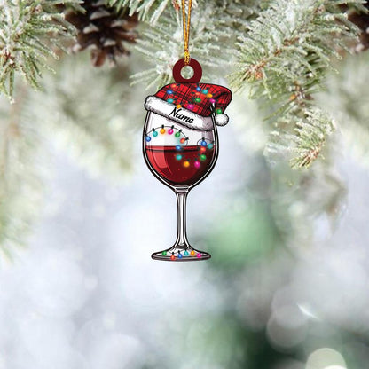 Personalized Wine Glass Christmas Ornament – Custom Red Wine Ornament, Wine Lover Holiday Gift, Christmas Tree Decor