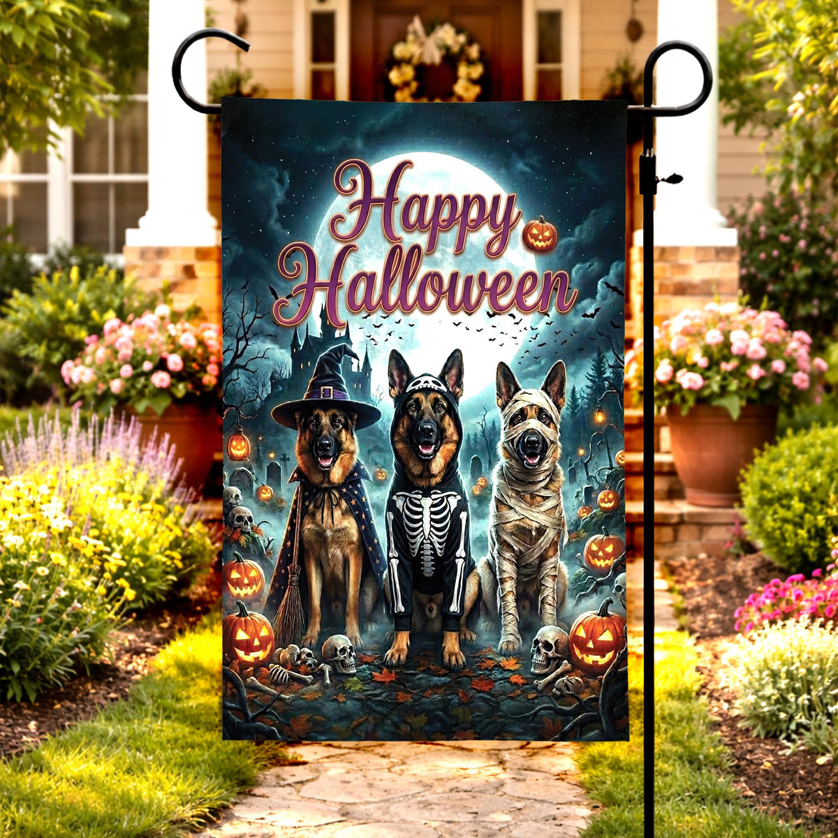 German Shepherd Halloween Yard Flag - Spooky Dog Decor