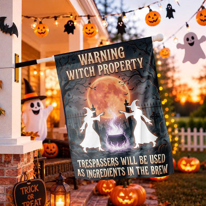 Funny Halloween Yard Decor: Warning Witch Property Garden Flag