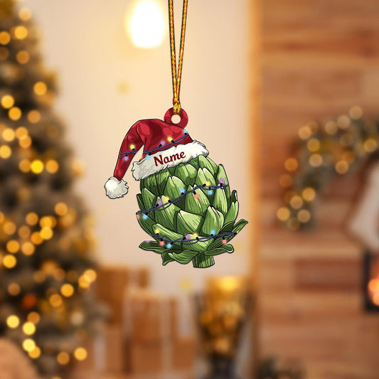 Artichoke Christmas Lights Ornament – Flat Hanging Artichoke Car Decor, Vegetable Lover Holiday Gift, Xmas Tree Ornament