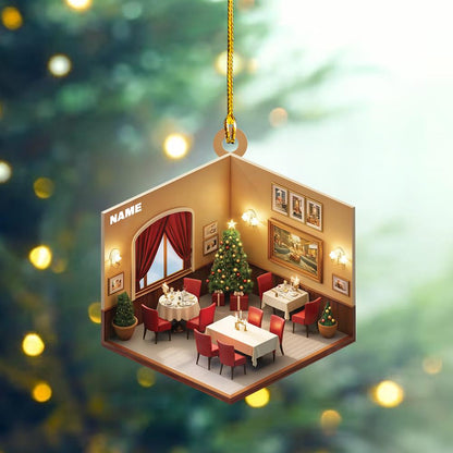 Personalized Restaurant Christmas Ornament – Custom Restaurant Owner Car Ornament, Flat Holiday Decor, Housewarming & Business Owner Gift