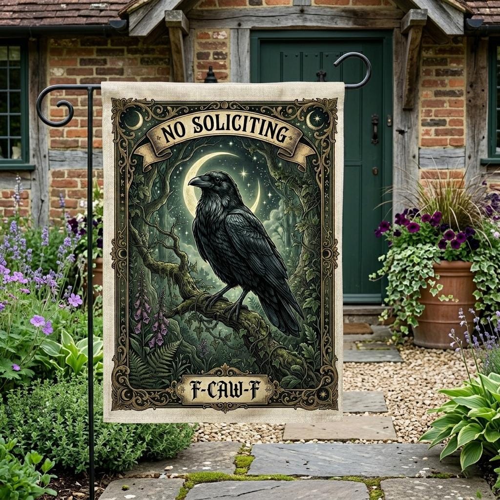 Funny No Soliciting Garden Flag: Snarky Raven Outdoor Sign