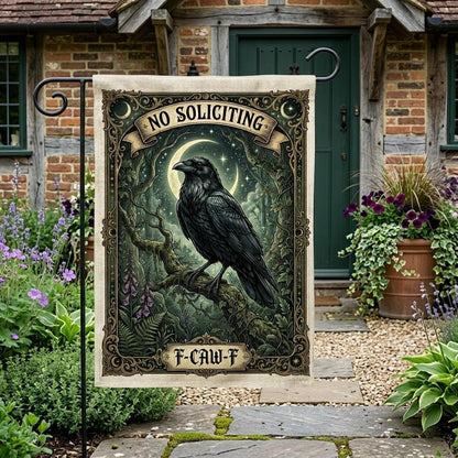 Funny No Soliciting Garden Flag: Snarky Raven Outdoor Sign