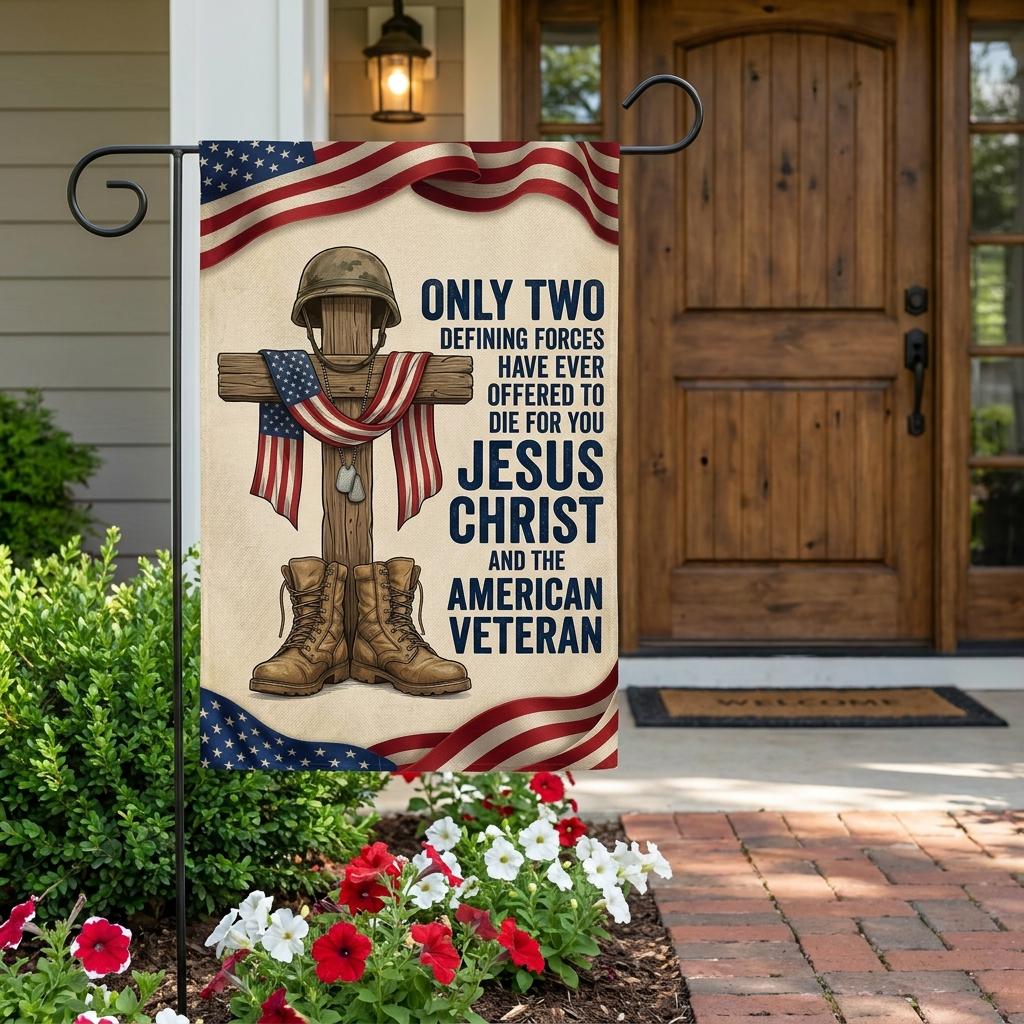 Jesus Christ American Veteran Flag: Christian Military Yard Decor