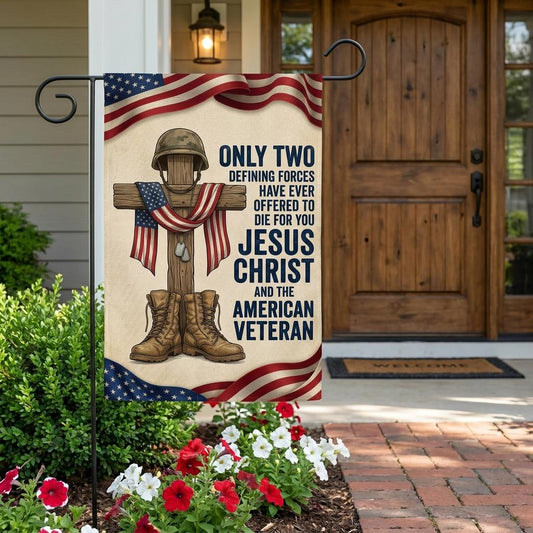Jesus Christ American Veteran Flag: Christian Military Yard Decor