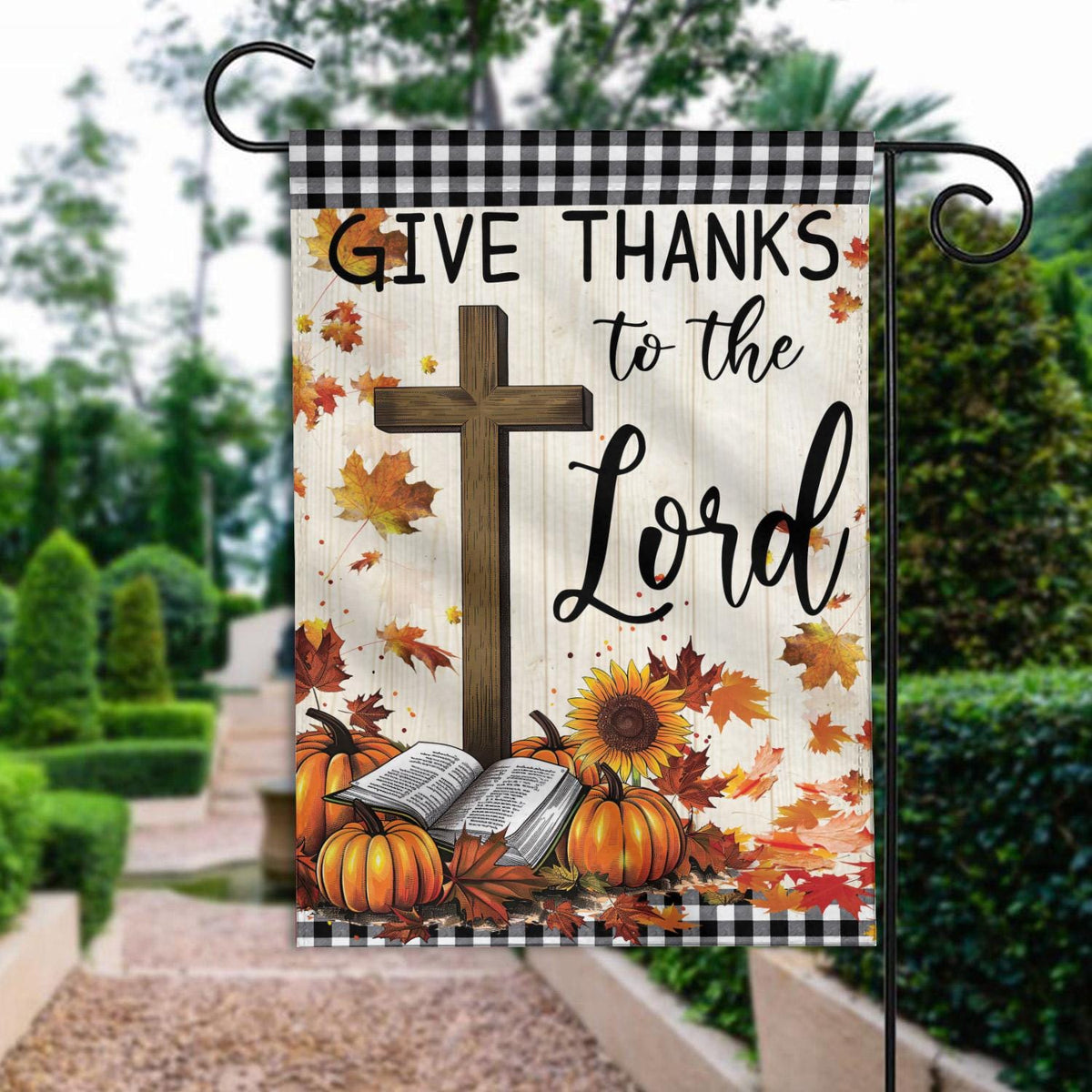 Give Thanks to the Lord Double-Sided Garden Flag – Christian Fall Pumpkin & Cross House Flag, Thanksgiving Yard Decor