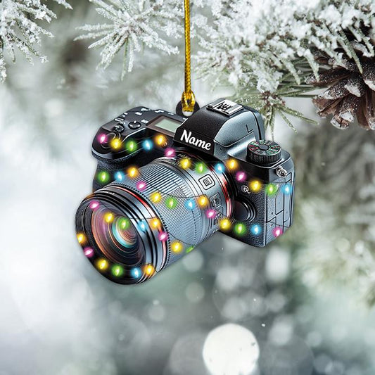 Personalized Camera Christmas Ornament – Custom Photographer Ornament, Cameraman Holiday Gift, Photography Christmas Tree Decor