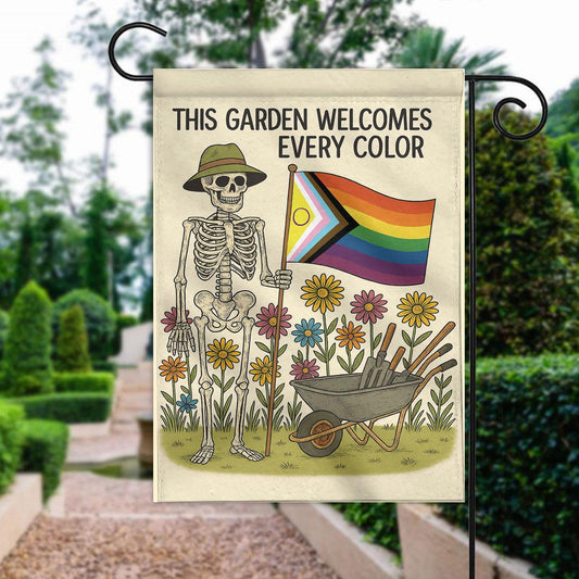 "Welcomes Every Color" LGBTQ Skeleton Flag - Pride Outdoor Decor