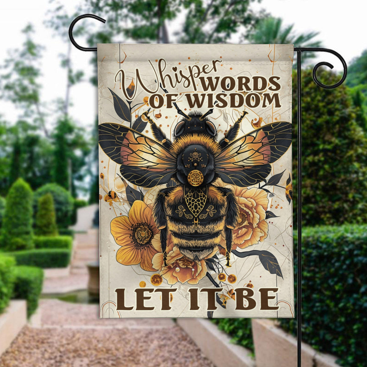 Hippie Bee Garden Flag: "Let It Be" Double-Sided Yard Decor