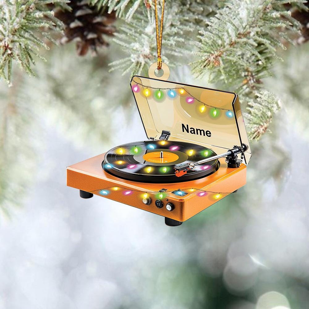Personalized Record Player Christmas Ornament – Custom Vinyl Turntable Ornament, Musician Holiday Gift, Music Room Christmas Tree Decor