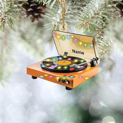 Personalized Record Player Christmas Ornament – Custom Vinyl Turntable Ornament, Musician Holiday Gift, Music Room Christmas Tree Decor
