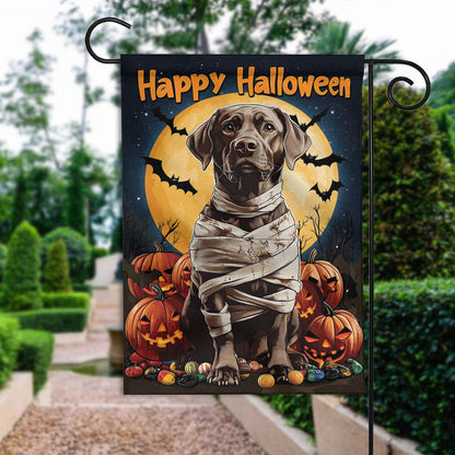 Happy Halloween Labrador Retriever Double-Sided Garden Flag – Mummy Dog & Pumpkin Yard Decor, Spooky Fall Outdoor House Banner