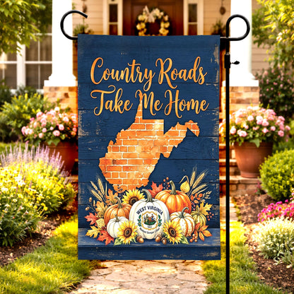 "Country Roads" West Virginia Fall Pumpkin Garden Flag