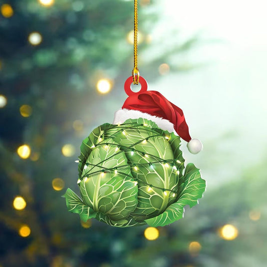 Cabbage Christmas Lights Ornament – Flat Hanging Cabbage Car Decor, Vegetable Lover Holiday Gift, Xmas Tree Ornament