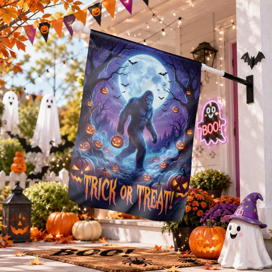 Bigfoot Trick or Treat Halloween GBigfoot Trick or Treat Halloween Garden Flag – Sasquatch Fall Yard Decor, Spooky Forest Outdoor Porch Welcome Bannerarden Flag – Sasquatch Fall Yard Decor, Spooky Forest Outdoor Porch Welcome Banner