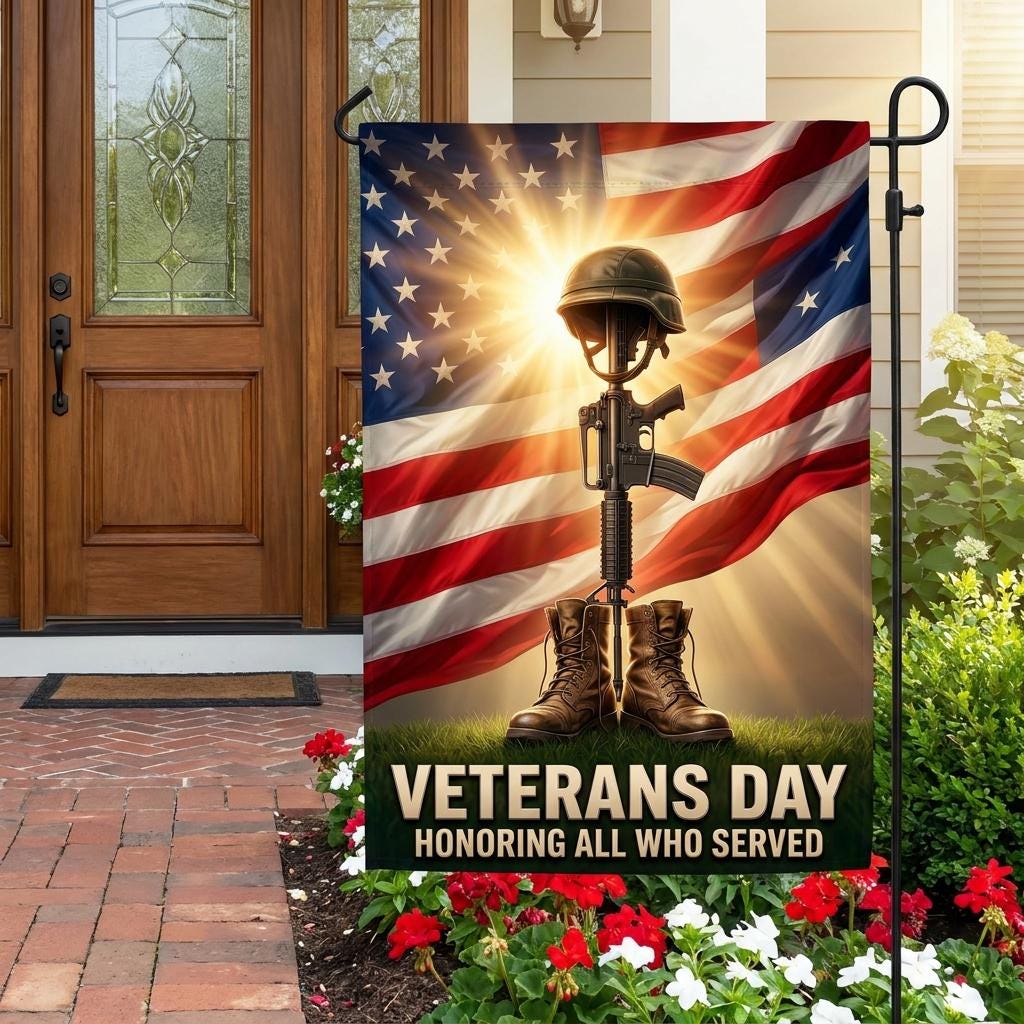 Veterans Day Garden Flag: Battlefield Cross Patriotic Yard Decor