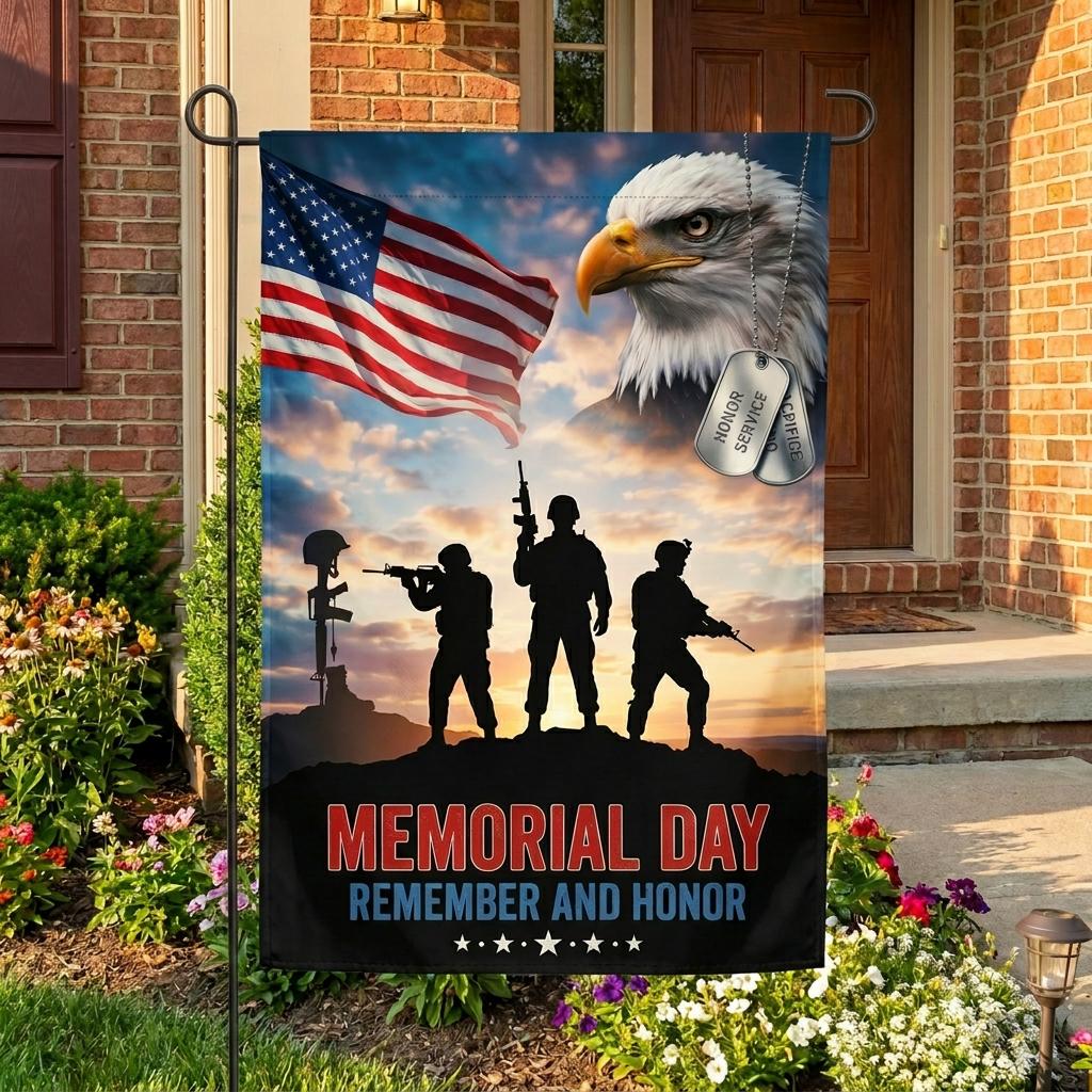 Memorial Day Bald Eagle Flag: Patriotic Soldier Yard Decor