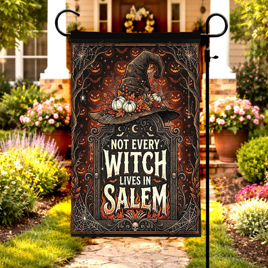 Not Every Witch Lives in Salem Garden Flag – Spooky Halloween Yard Decor, Vintage Autumn Outdoor Banner, Fall Porch Sign
