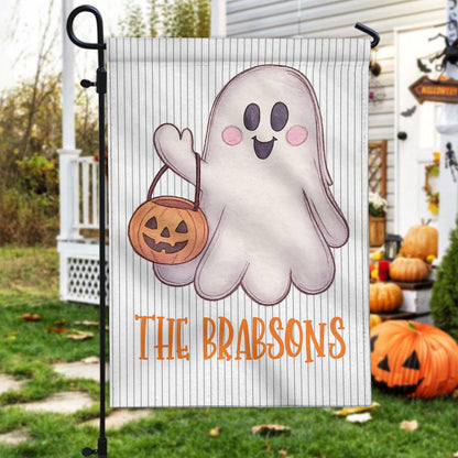 Personalized Cute Ghost Halloween Garden Flag – Happy Fall Welcome Yard Sign, Autumn Thanksgiving Outdoor Garden Decor