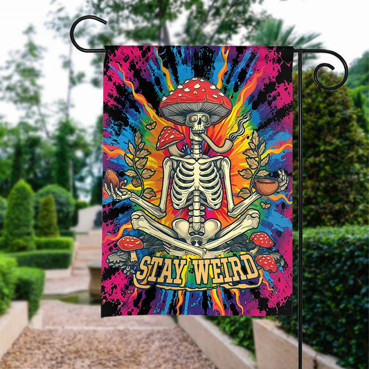 Stay Weird Hippie Double-Sided Garden Flag – Groovy Flower House Flag, Retro Boho Yard Decor, Hippie Soul Outdoor Banner & Gift