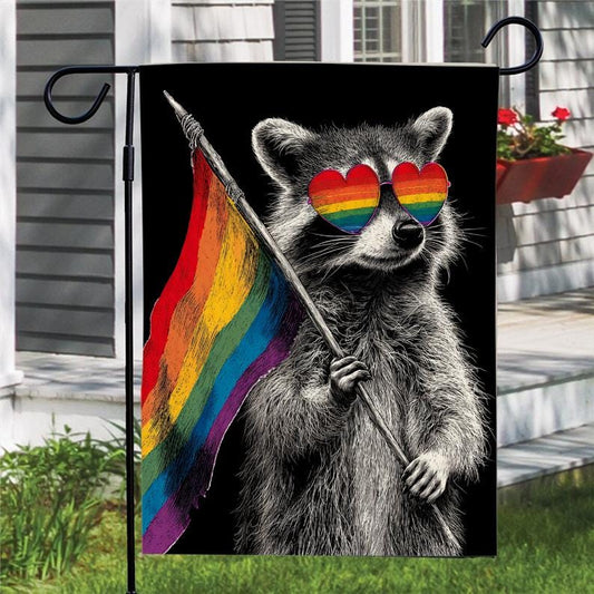 Raccoon LGBTQ Pride Garden Flag: Cute Rainbow Yard Art