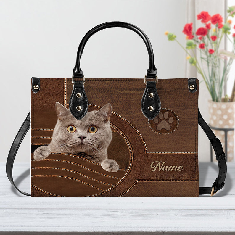 PU Leather Handbag For Cat Lovers - Personalized British Shorthair Cat Handbag, Cat Mom Gift TD-0707-9K7P