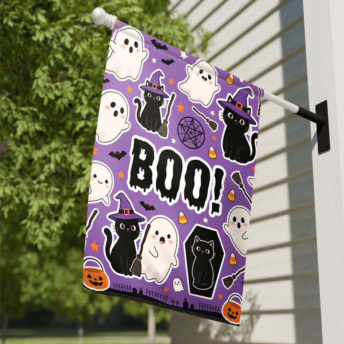 Black Cat & Pumpkin Halloween Garden Flag - Spooky Season Outdoor Decor
