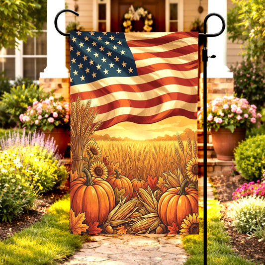 Patriotic Fall Flag: Stars, Stripes & Pumpkin Harvest Decor