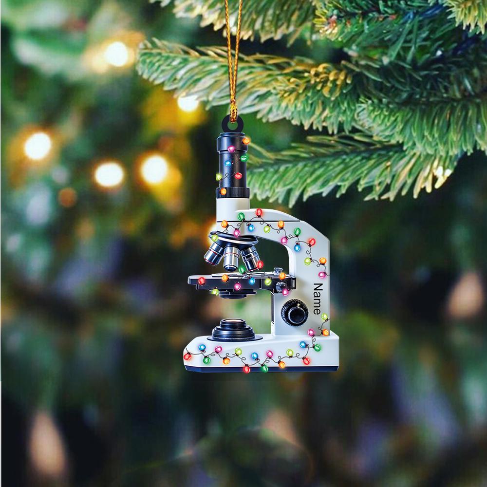 Personalized Microscope Christmas Ornament – Custom Laboratory Hanging Ornament, Scientist Holiday Gift, Science Christmas Tree Decor